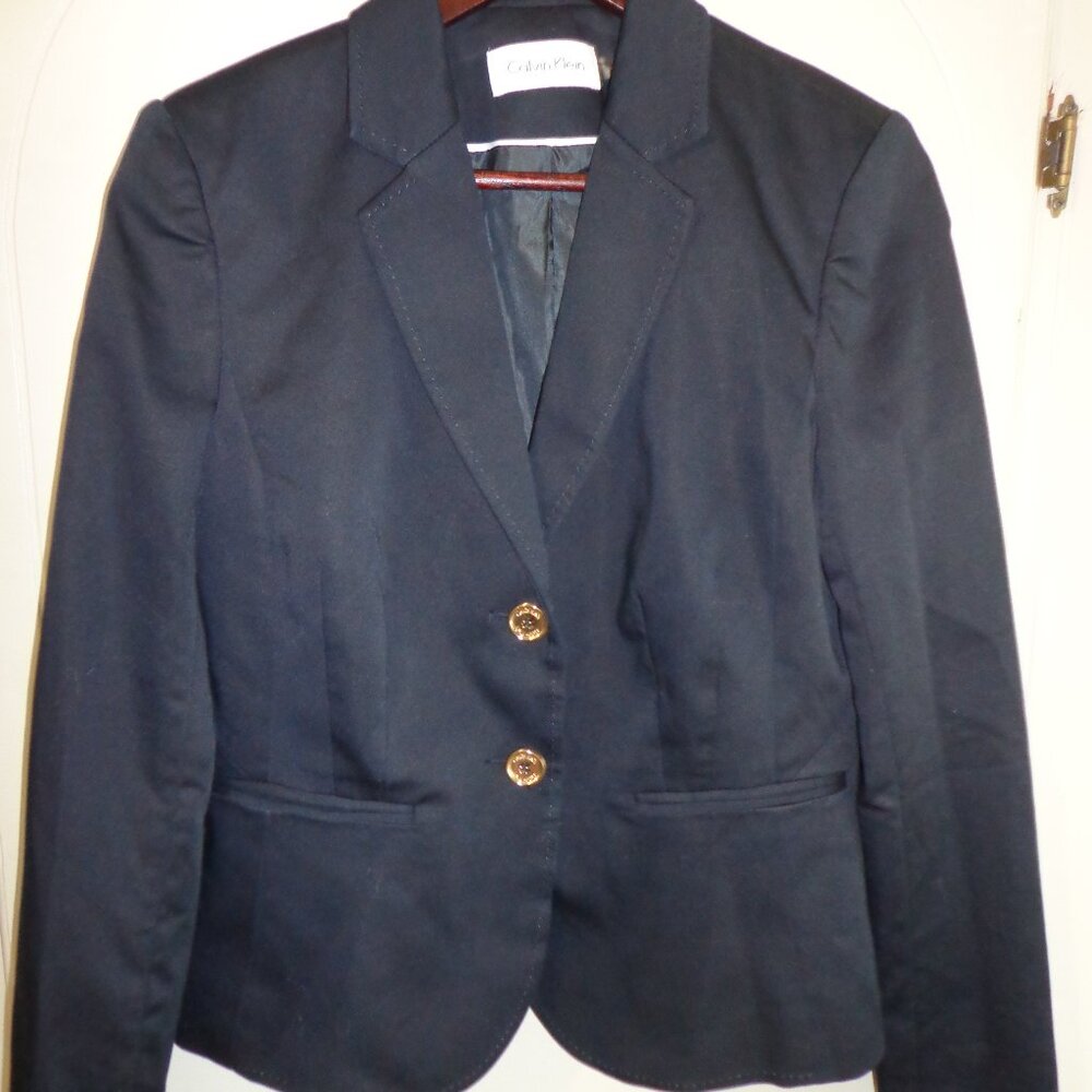 NWT Calvin Klein Lined Blazer 8 Dk Navy Button Closure Notched Lapel Faux Pocket - Picture 16 of 16